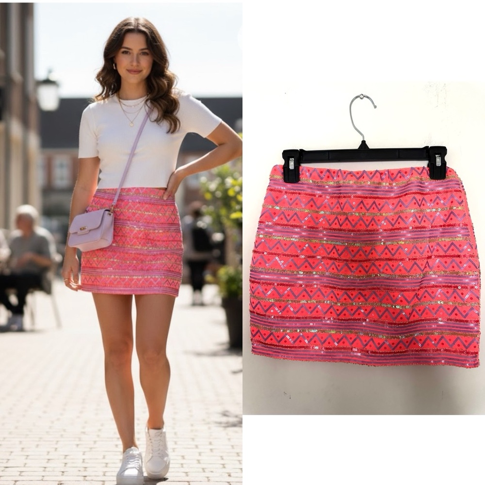 Forever 21 Mini Skirt Women’s Vibrant Pink Sequin Patterned Sz‎ Small